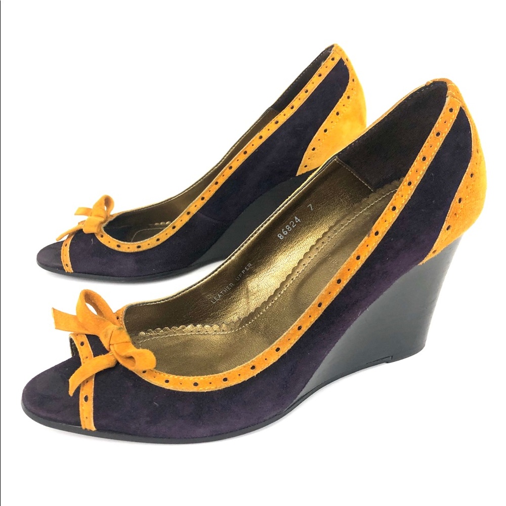 J. Crew Etta Suede Leather Peep Toe Wedge Heel